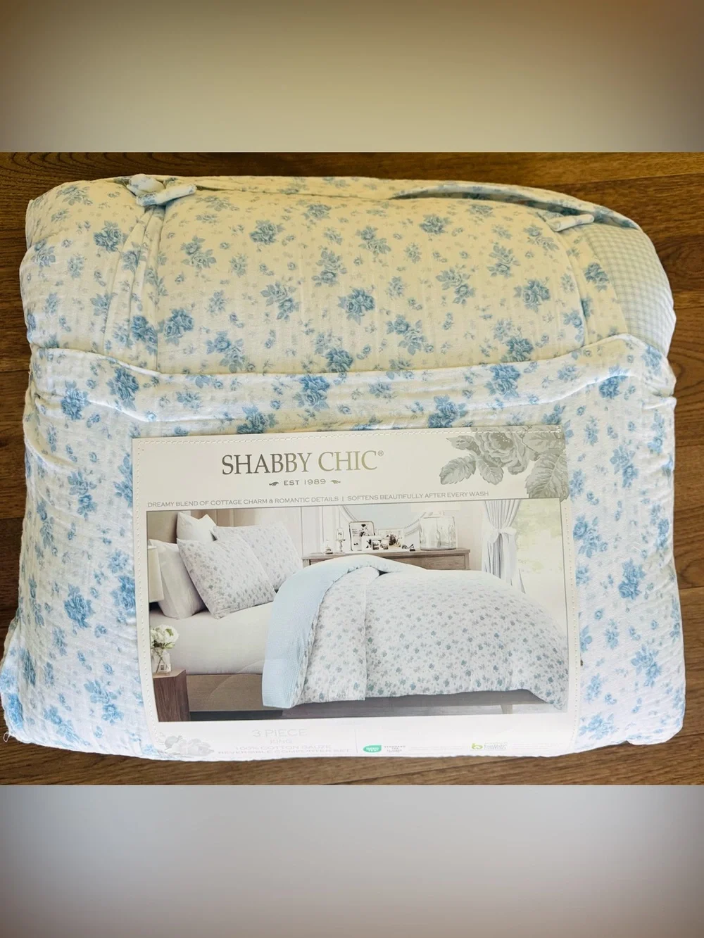 Shabby Chic Blue and White Floral Comforter Set